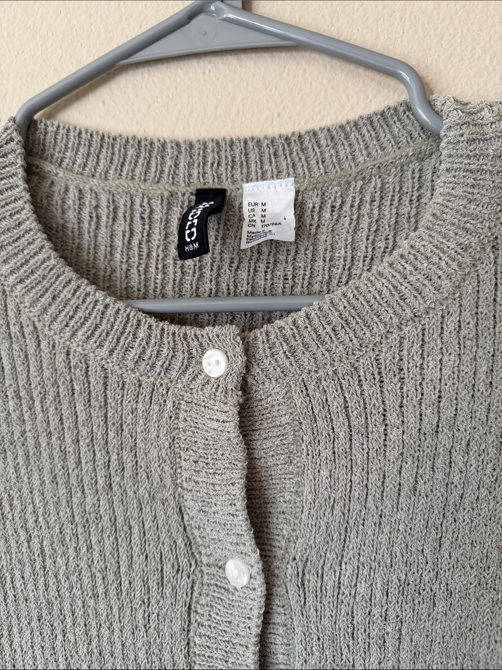 H&M Light Green Ribbed Cropped Button Cardigan - Picture 3 of 5